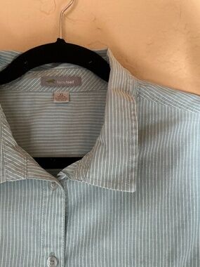 Women's Horny Toad teal stripe cotton button down